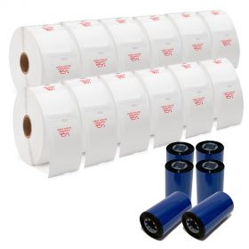 RED OIL CAN LABEL KIT 12 ROLLS LABELS + 6 INK RIBBONS